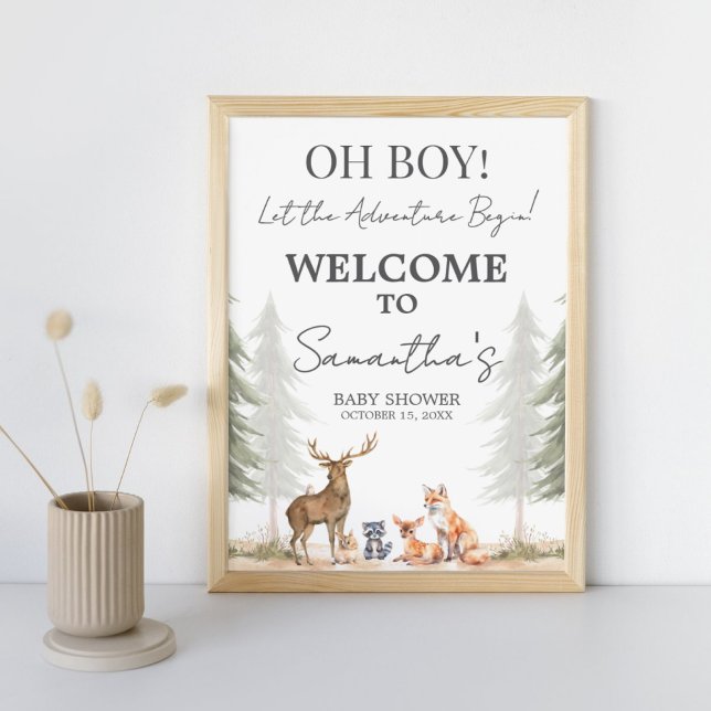 Adventure Begin Baby Shower Welcome Sign (Let the Adventure Begin Woodland Baby Shower Welcome Sign)