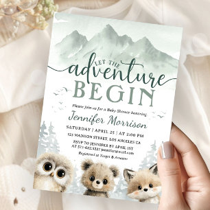 Adventure Begin Baby Shower Woodland Mountain Invitation