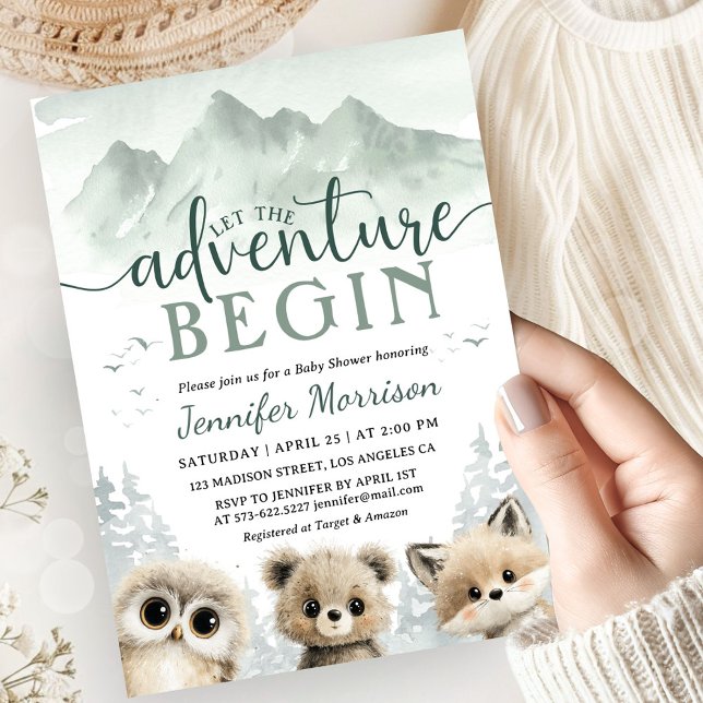 Adventure Begin Baby Shower Woodland Mountain Invitation (Creator Uploaded)