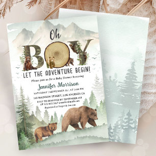 Adventure Begin Bear Boy Baby Shower Woodland  Invitation