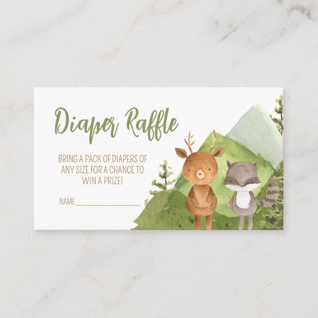 Adventure Begin Forest Mountain Diaper Raffle Enclosure Card (Front)