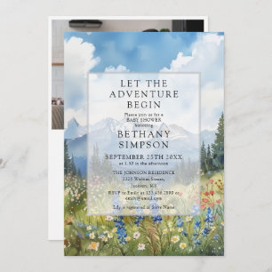 Adventure Begin Mountain Photo QR Code Baby Shower Invitation