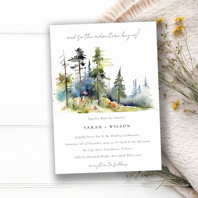 Adventure Begin Pine Forest Landscape Wedding Invitation (Creator Uploaded)