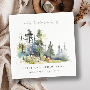 Adventure Begin Pine Forest Landscape Wedding Napkin