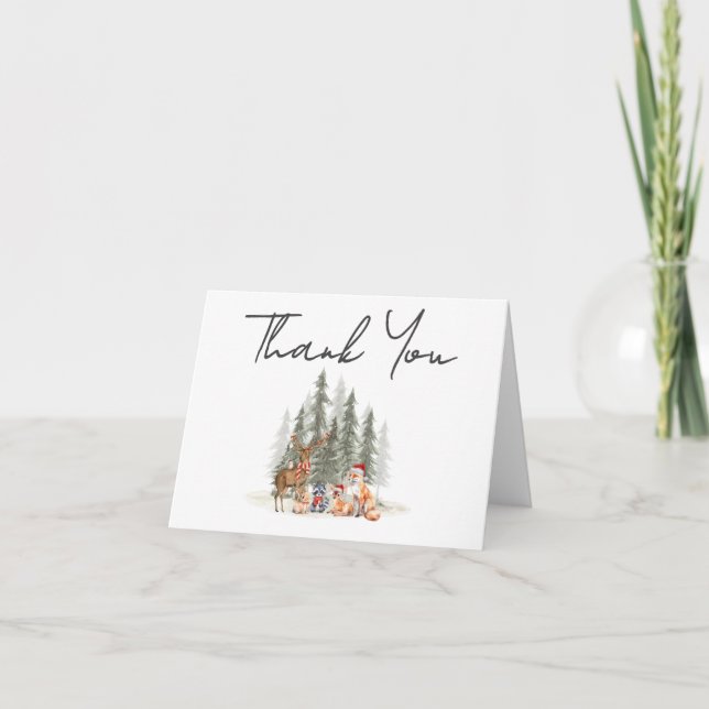 Adventure Begin Winter Woodland Baby Shower Thank You Card (Front)