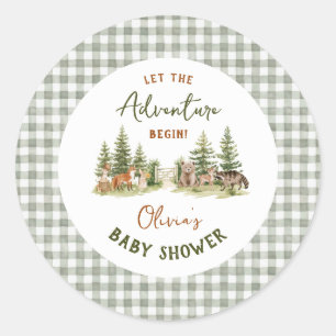 Adventure Begin Woodland Animal Baby Shower Classic Round Sticker
