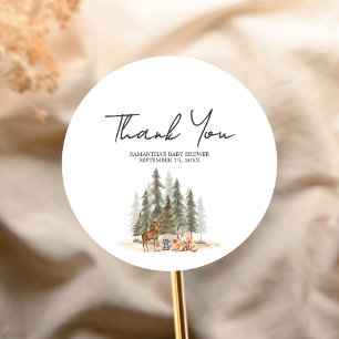 Adventure Begin Woodland Animals Baby Shower Classic Round Sticker