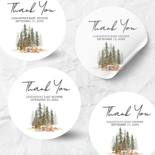 Adventure Begin Woodland Animals Baby Shower Classic Round Sticker