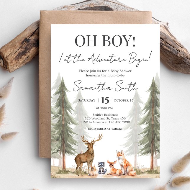 Adventure Begin Woodland Animals Baby Shower Invitation (Let the Adventure Begin Woodland Animals Baby Shower Invitation)