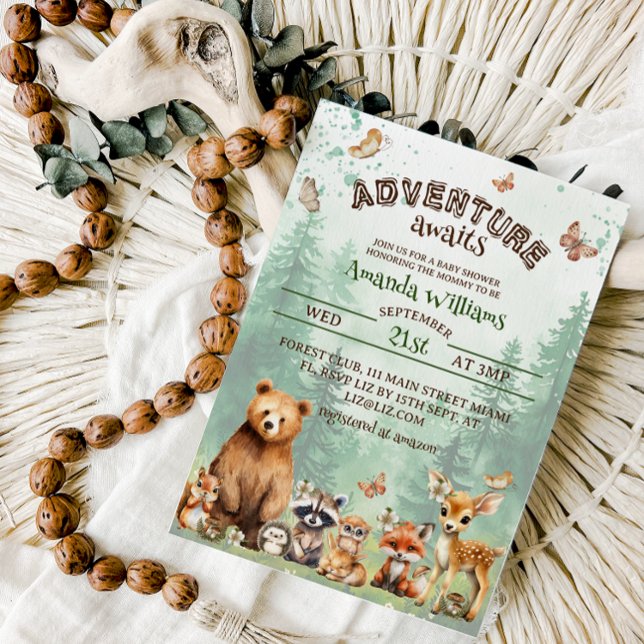 Adventure Begin Woodland Animals baby shower Invitation (Creator Uploaded)