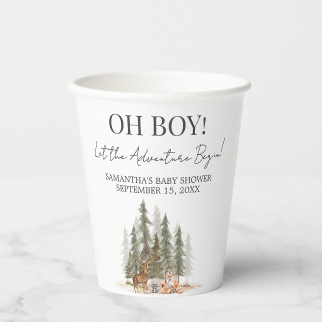 Adventure Begin Woodland Animals Baby Shower Paper Cups (Front)