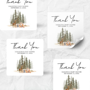 Adventure Begin Woodland Animals Baby Shower Square Sticker