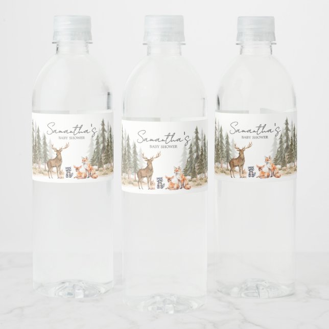 Adventure Begin Woodland Animals Baby Shower Water Bottle Label (Bottles)