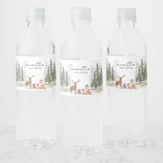 Adventure Begin Woodland Animals Baby Shower Water Bottle Label