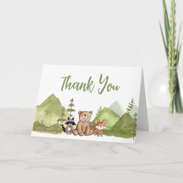 Adventure Begin Woodland Baby Shower  Thank You Card (Front)