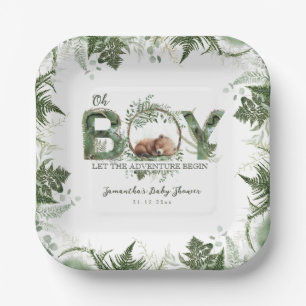 Adventure Begin Woodland Bear Baby Boy Shower Paper Plate