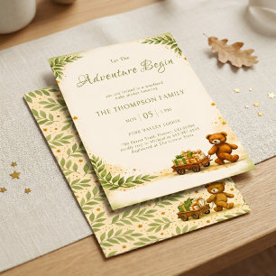 Adventure Begin Woodland Bear Sage Greenery Invitation