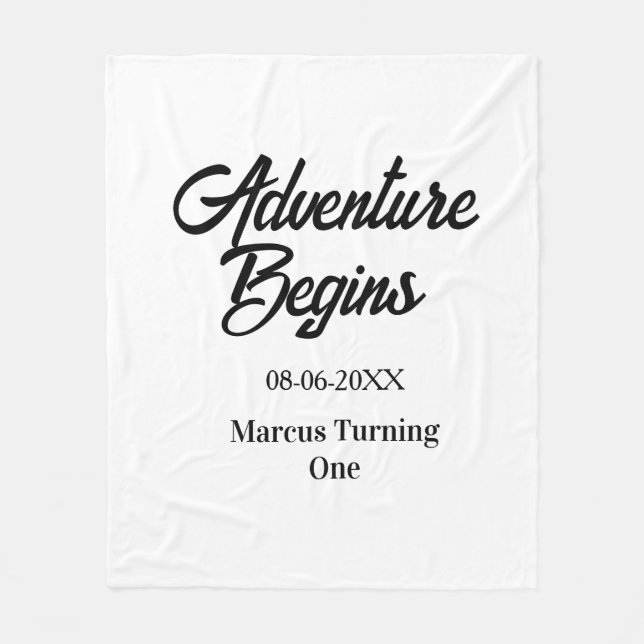 Adventure begins 1st birthday name date simple min fleece blanket (Front)