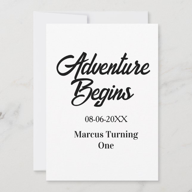 Adventure begins 1st birthday name date simple min invitation (Front)