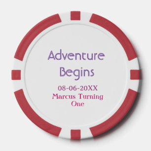 Adventure begins 1st birthday name date simple min poker chips