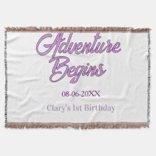 Adventure begins 1st birthday name date simple min throw blanket