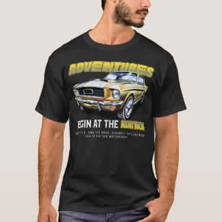 Adventure Begins at the ignition sport car funny T-Shirt