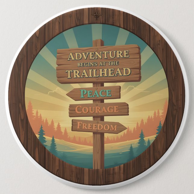 Adventure Begins at the Trailhead 6 Cm Round Badge (Front)