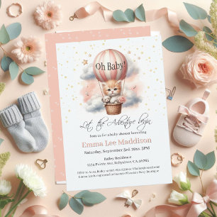 Adventure Begins Baby Kitten Hot Air Balloon Invitation