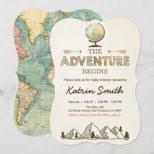Adventure begins Baby shower invitation Globe map