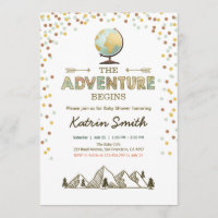 Adventure begins Baby shower invitation Globe map