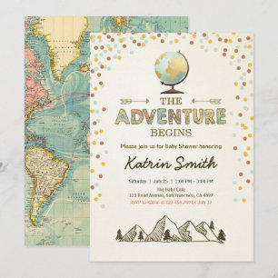 Adventure begins Baby shower invitation Globe map