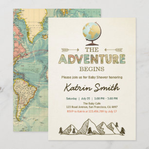 Adventure begins Baby shower invitation Globe map