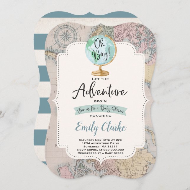 Adventure Begins Baby Shower Invitation Map Shower (Front/Back)