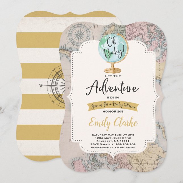 Adventure Begins Baby Shower Invitation Map Shower (Front/Back)