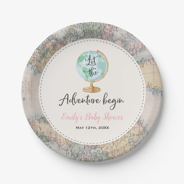 Adventure Begins Baby Shower Paper Plate 7" (Front)