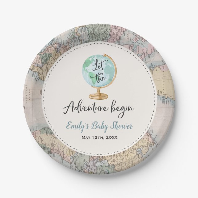 Adventure Begins Baby Shower Paper Plate 7" (Front)