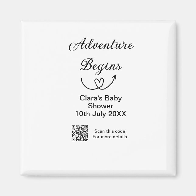 Adventure begins baby shower scan QR code heart si Magnet (Front)