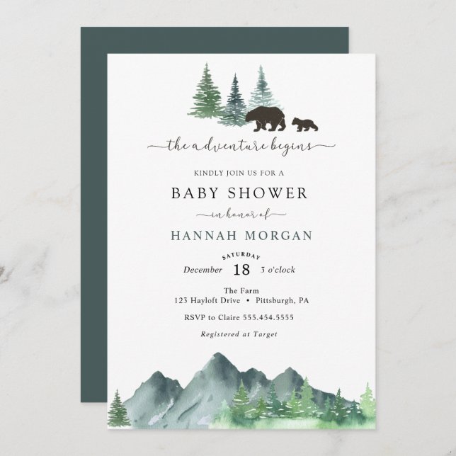 Adventure Begins Bear Baby Shower Invitation (Front/Back)