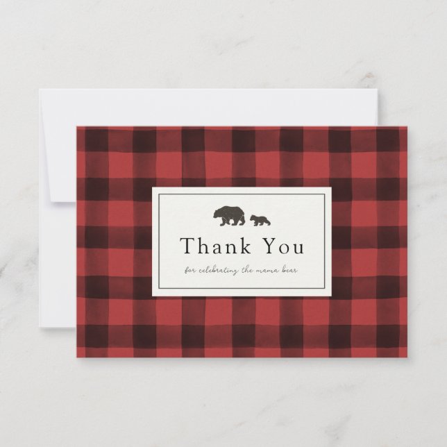 Adventure Begins Bear Baby Shower Plaid Thank You Card (Front)