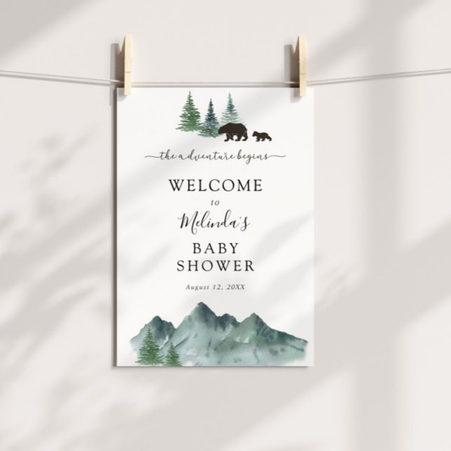 Adventure Begins Bear Baby Shower Welcome Poster (Creator Uploaded)