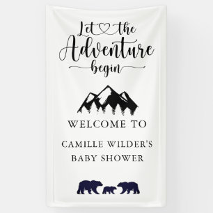 Adventure Begins Bears Rustic Baby Shower Welcome  Banner