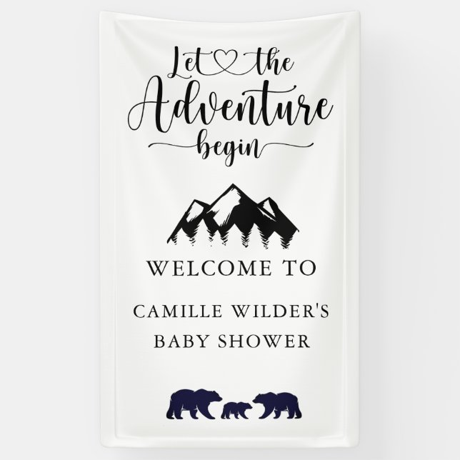 Adventure Begins Bears Rustic Baby Shower Welcome  Banner (Vertical)