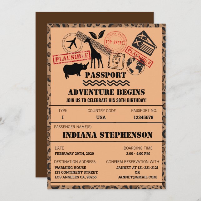 Adventure Begins Birthday Safari World Destination Invitation (Front/Back)
