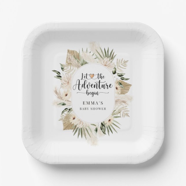 Adventure Begins Boho Baby Shower  Paper Plate (Front)