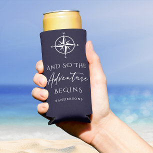 Adventure Begins Dark Blue Personalised Seltzer Can Cooler