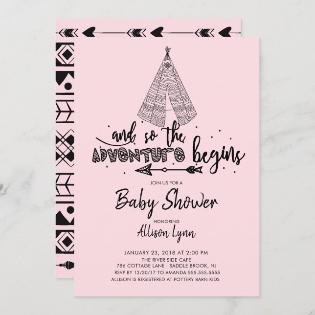 Adventure Begins Girls Baby Shower Invitation (Front/Back)
