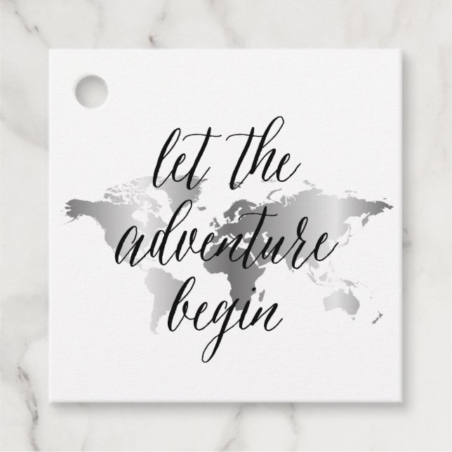 Adventure begins graduation silver favour tags (Front)