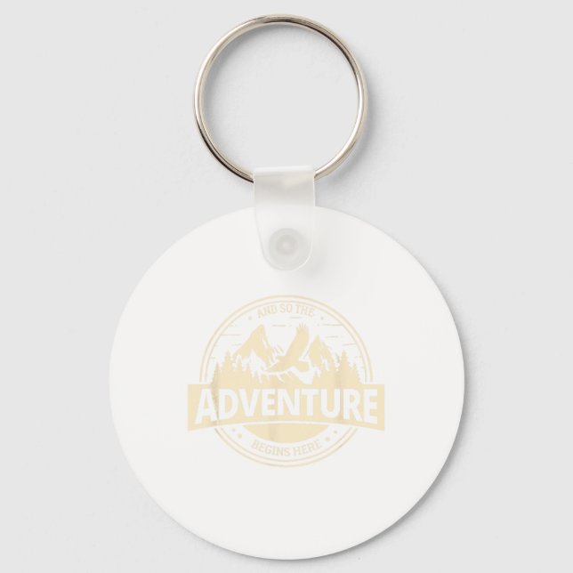 Adventure Begins Here Mountains Climbing Camping B Key Ring (Front)