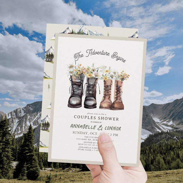 Adventure Begins Hiking Boots Couples Shower Invitation (Creator Uploaded)