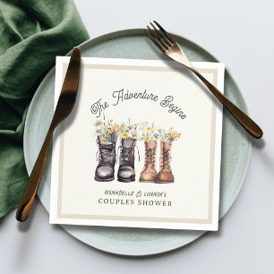 Adventure Begins Hiking Boots Couples Shower Napkin